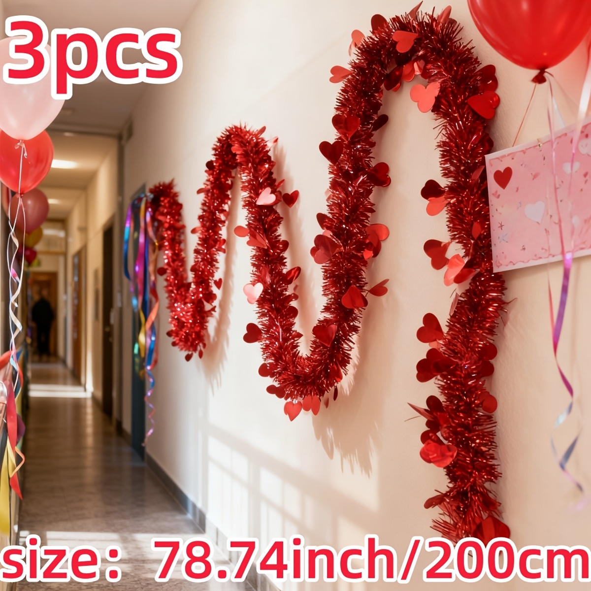 3pcs Red Heart Plastic Tinsel  - Tinsel Garland Decoration avis et prix