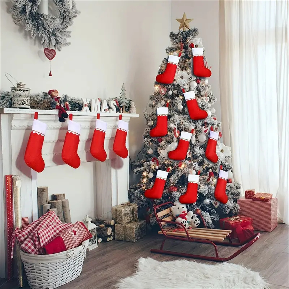 12pcs Red Felt Christmas Stock - Christmas Stocking Hanging avis et prix