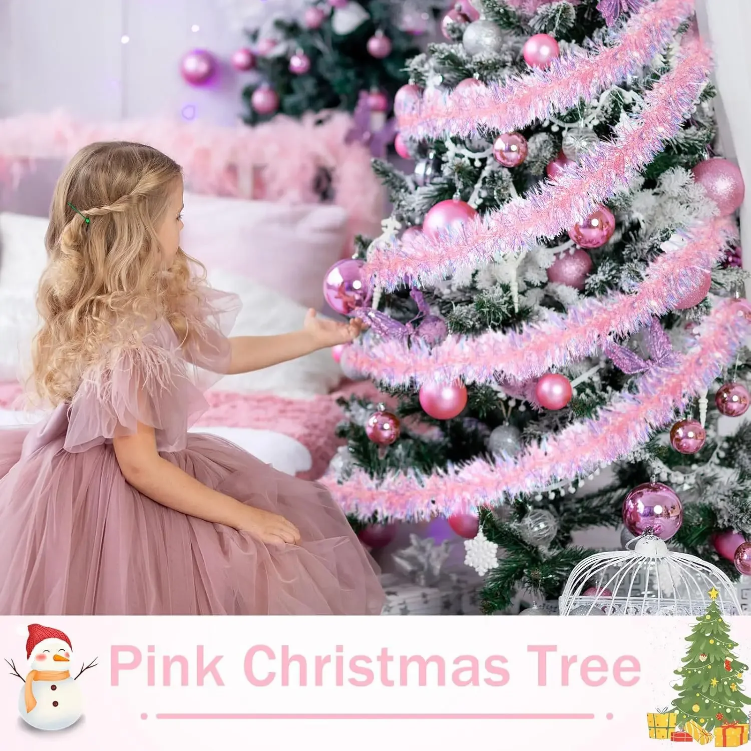 2M Pink Christmas Tinsel Garla - Tinsel Garland Decoration avis et prix