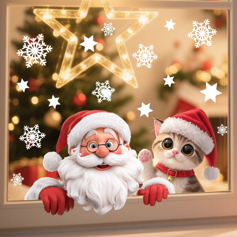 Kitten Santa Claus Window Stic - Snowflake Window Decal avis et prix