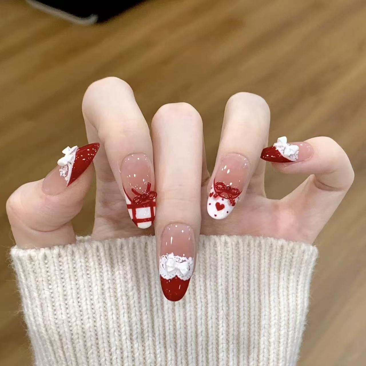 10pcs Handmade Press on Nails  - Christmas Throw Blanket avis et prix