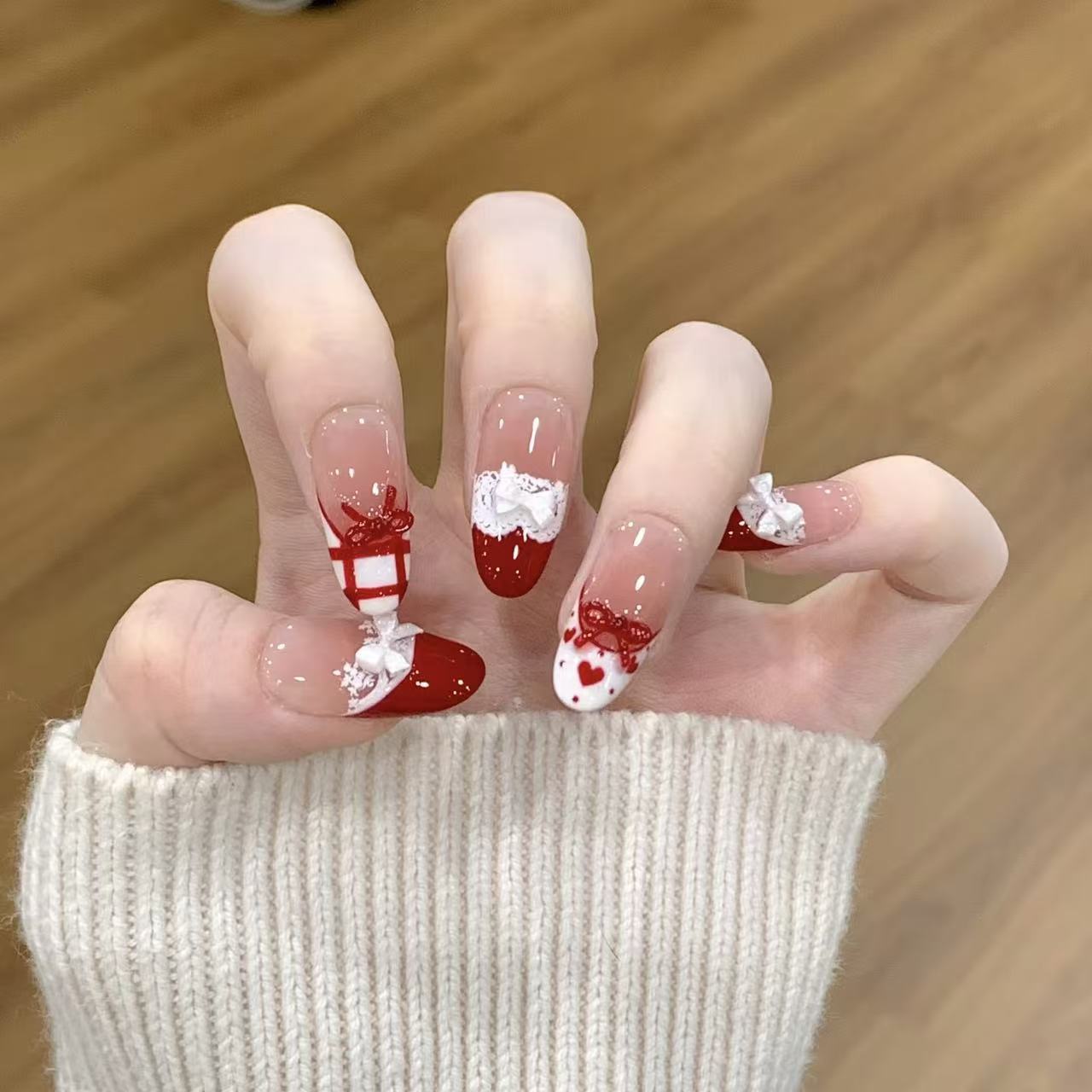 10pcs Handmade Press on Nails  - Christmas Throw Blanket avis et prix
