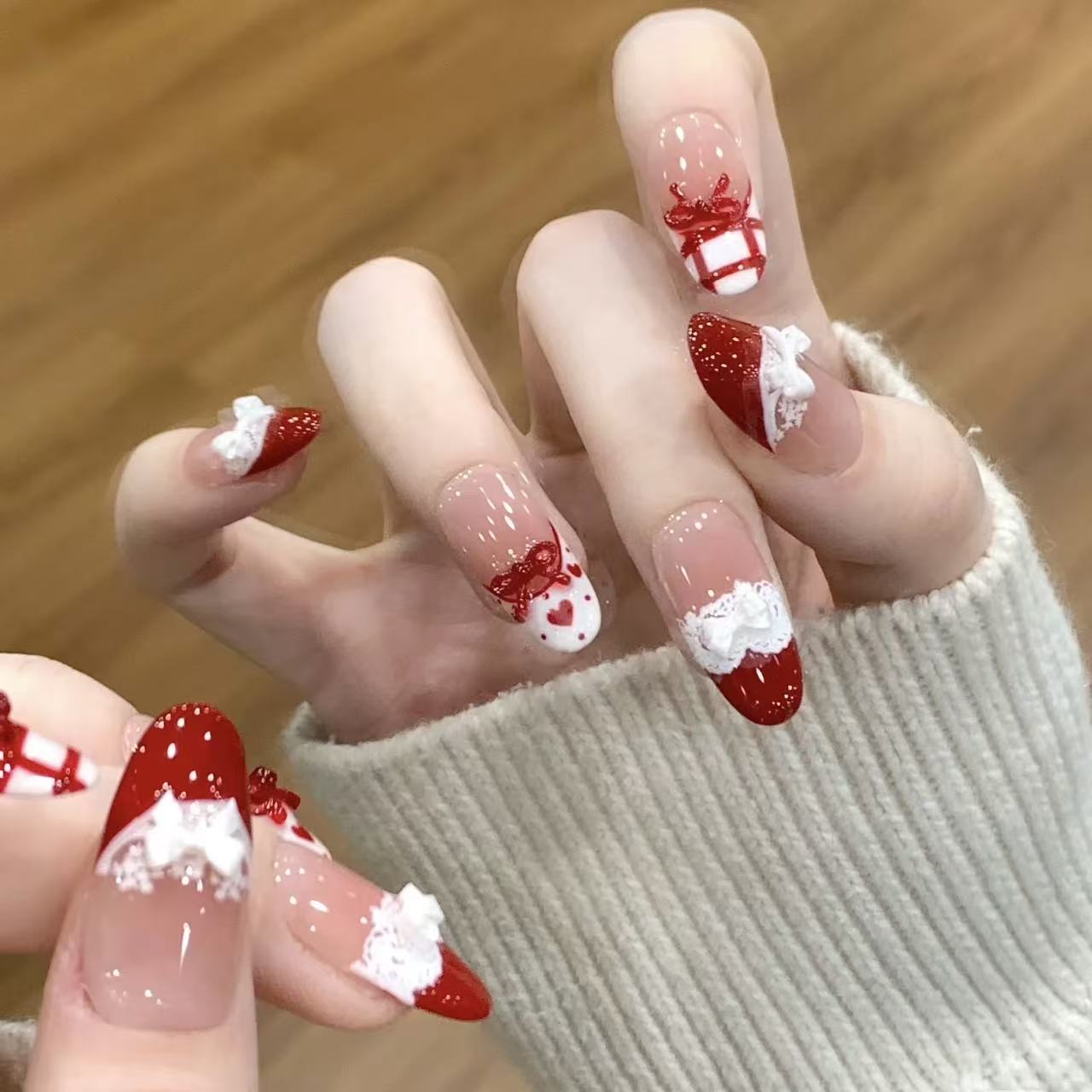 10pcs Handmade Press on Nails  - Christmas Throw Blanket avis et prix