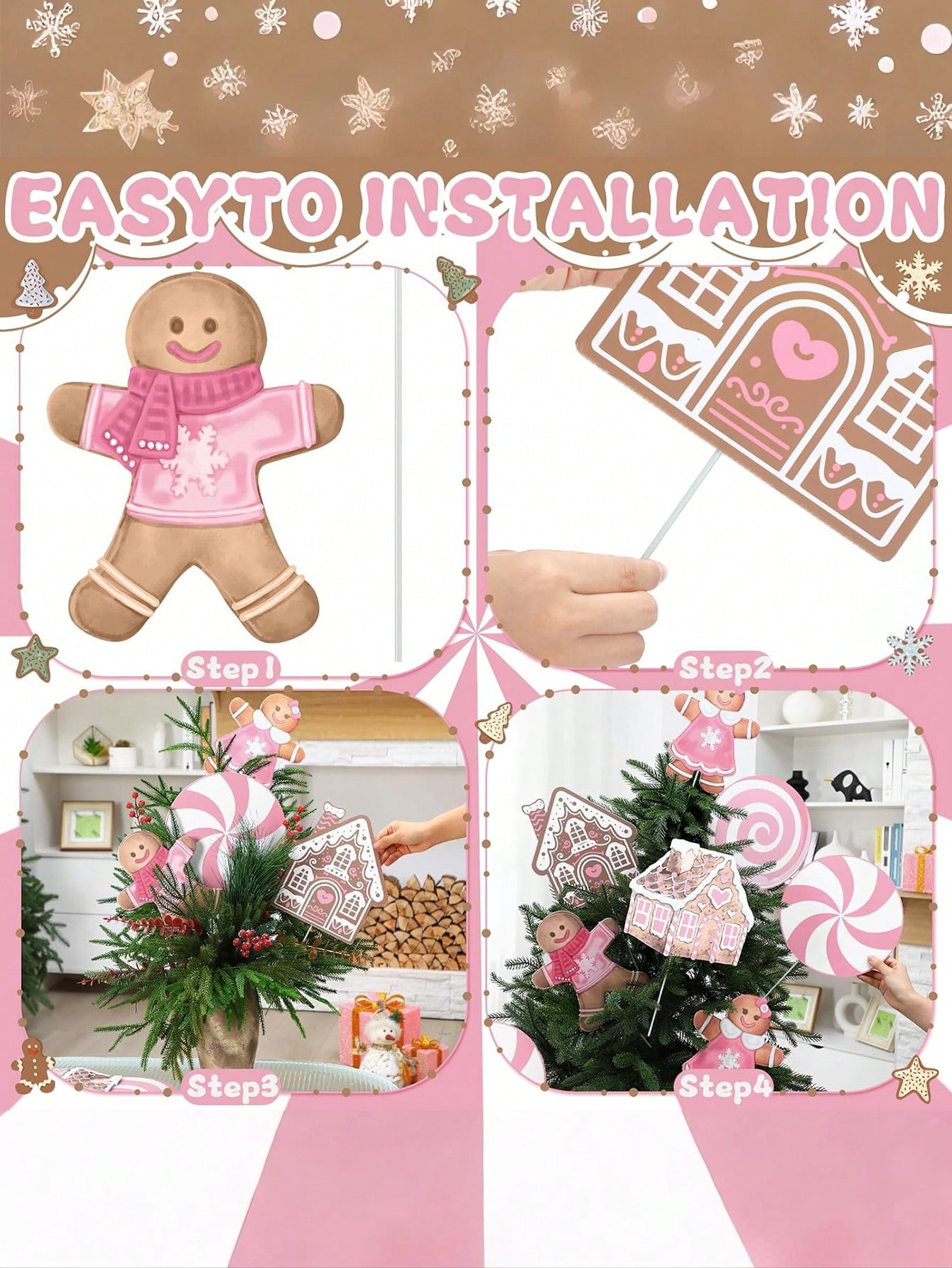 2/6Pcs Large Pink Candy Ginger - Star Tree Topper avis et prix
