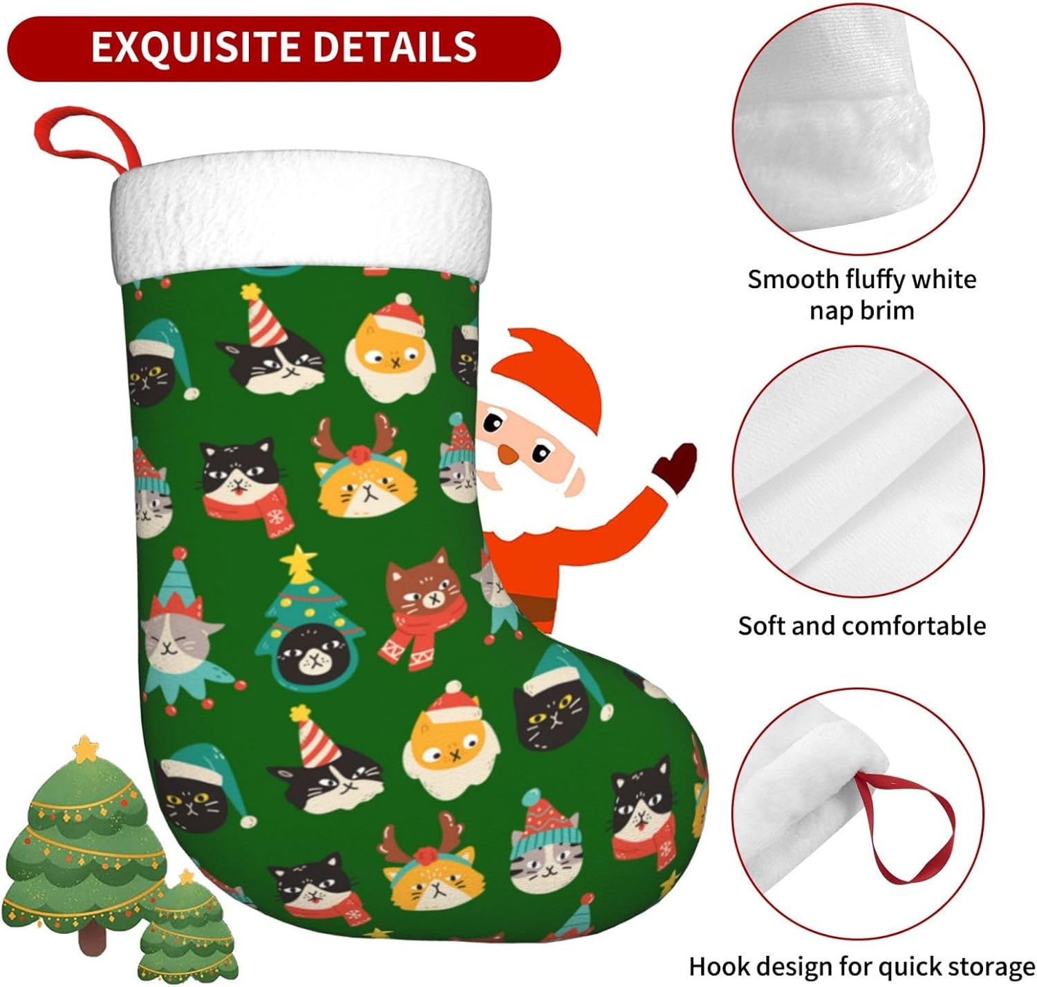 Cute Cats Green Christmas Stoc - Christmas Stocking Hanging avis et prix